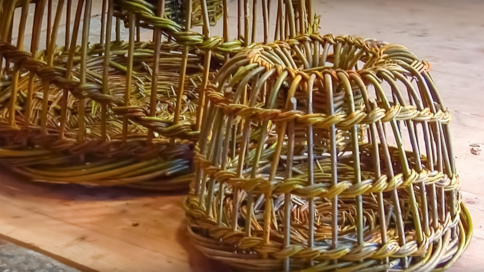 Lobster and crab pots made of willow like a basket